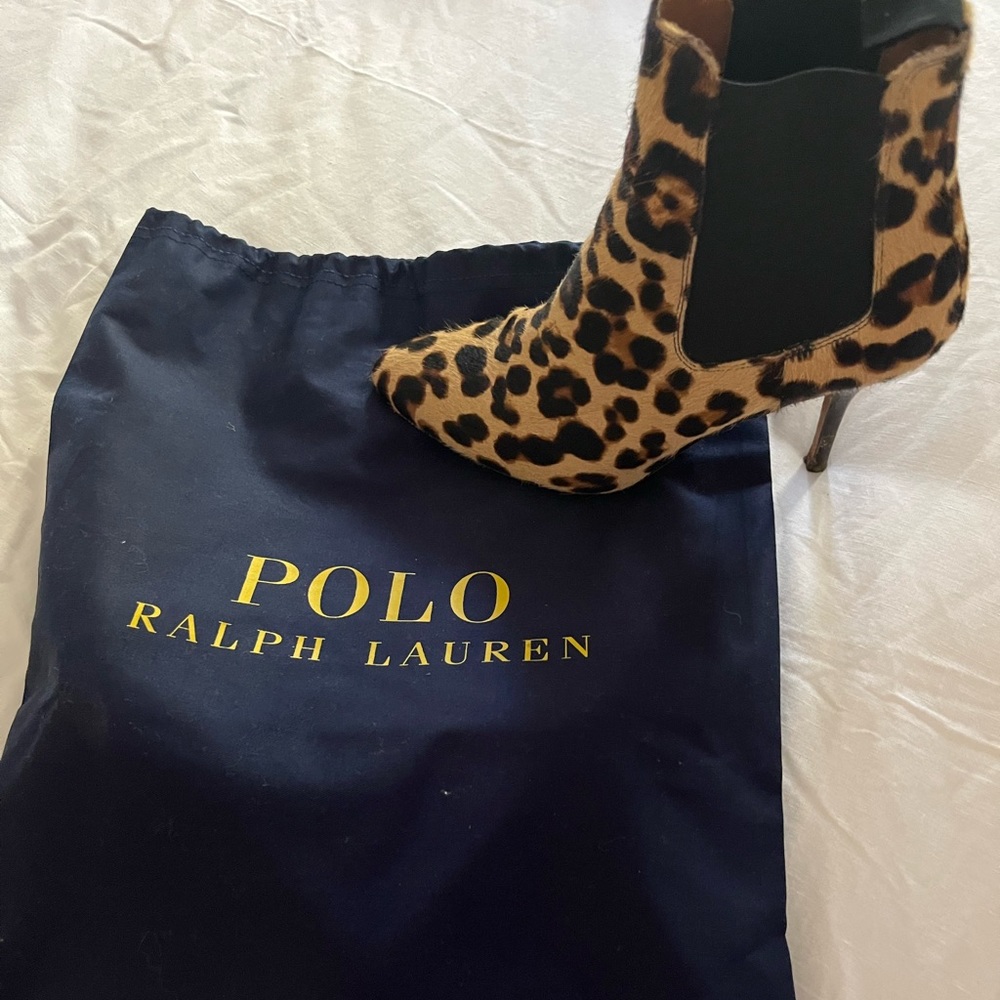 Ralph Lauren leopard fur kitten heel booties